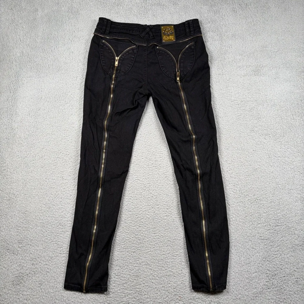 Dereon Womens Black Skinny Jeans Full Back Zipper Sz 9/10 Y2K Biker‎ Rocker Moto